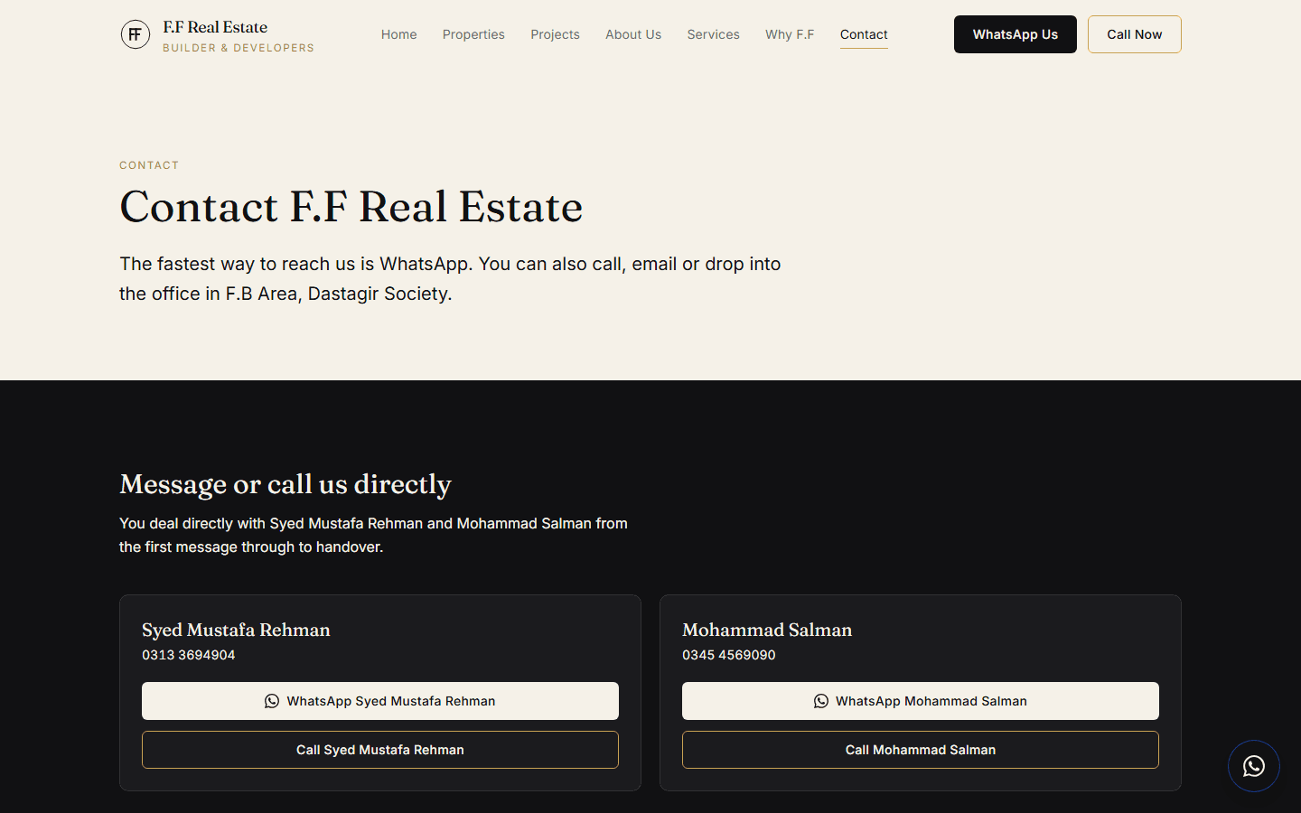 Contact and enquiry page